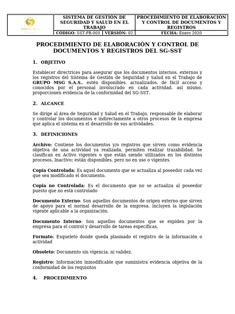 Procedimiento Elaboracion y Control de Documentos y Registros | PDF ...