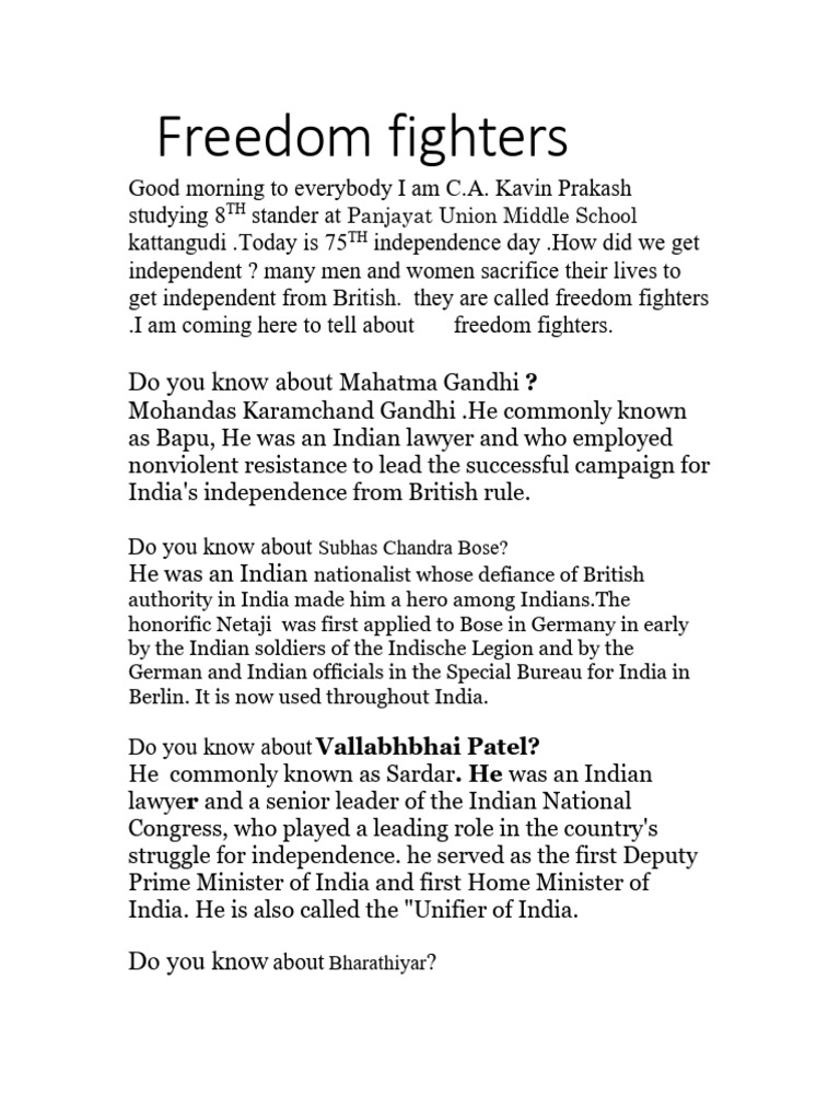 Tribute to India's Freedom Fighters | PDF | Indian Independence ...