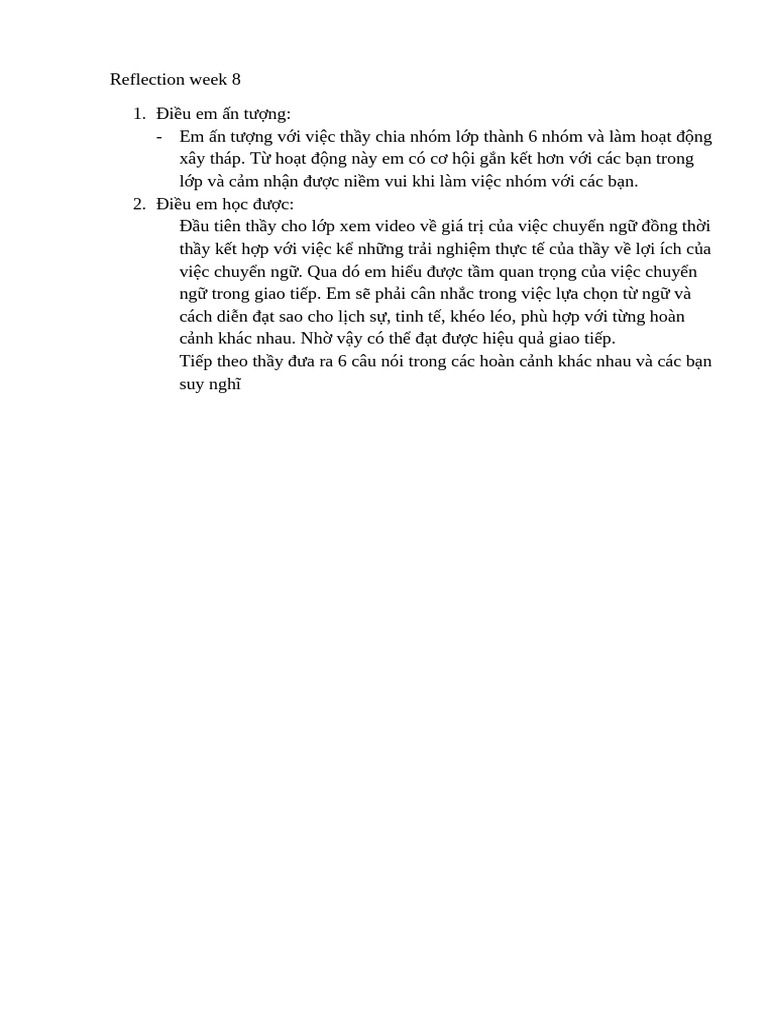 Reflection Week 8 | PDF
