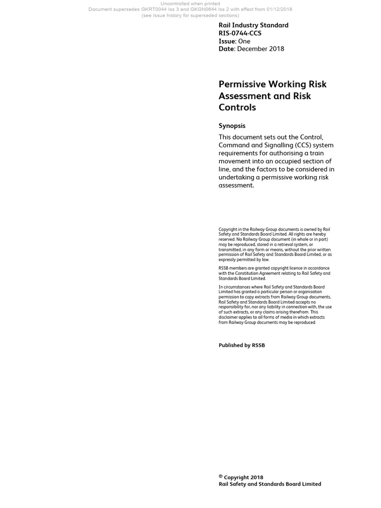 RIS 0744 CCS Iss 1 | PDF | Train | Risk
