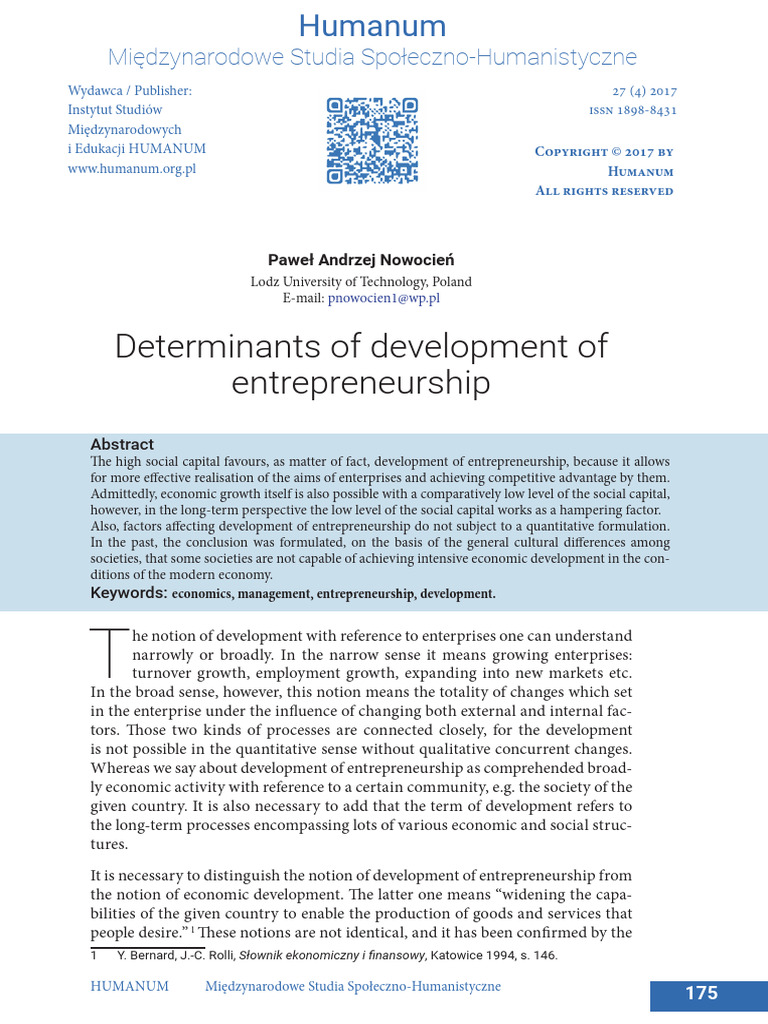 Determinants of Development of Entr | PDF | Entrepreneurship | Social ...