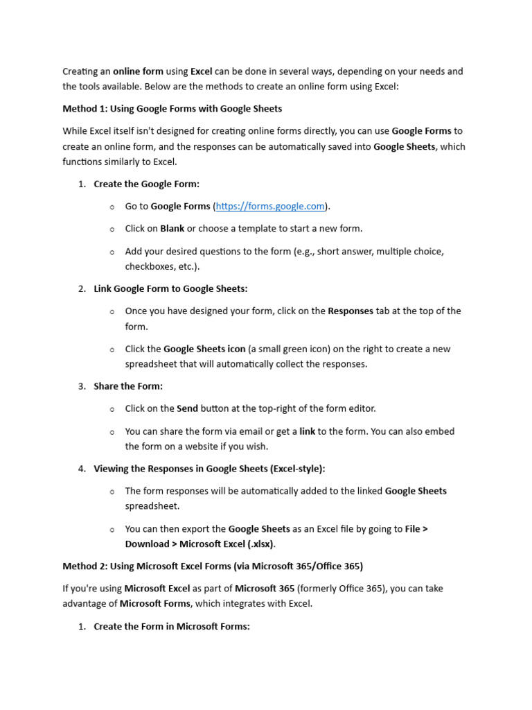 Create Online Forms with Excel Methods | PDF | Microsoft Excel ...