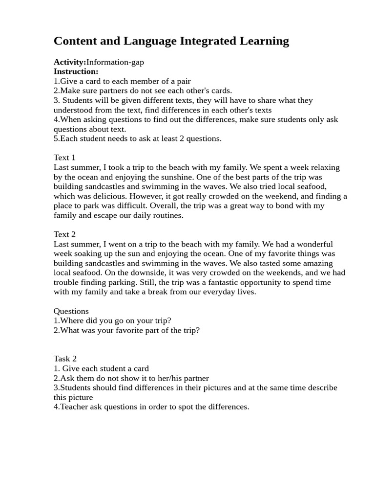 Information-Gap Activity for CLIL | PDF