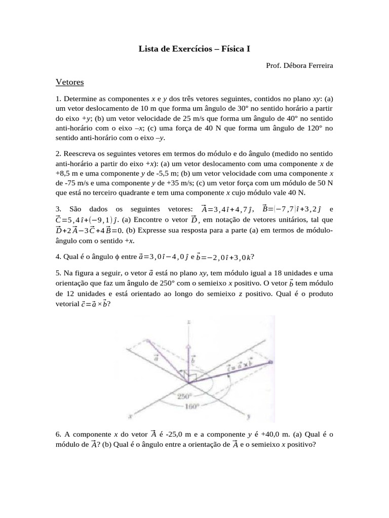 Exercícios de Vetores em Física I | PDF | Vetor euclidiano | Velocidade