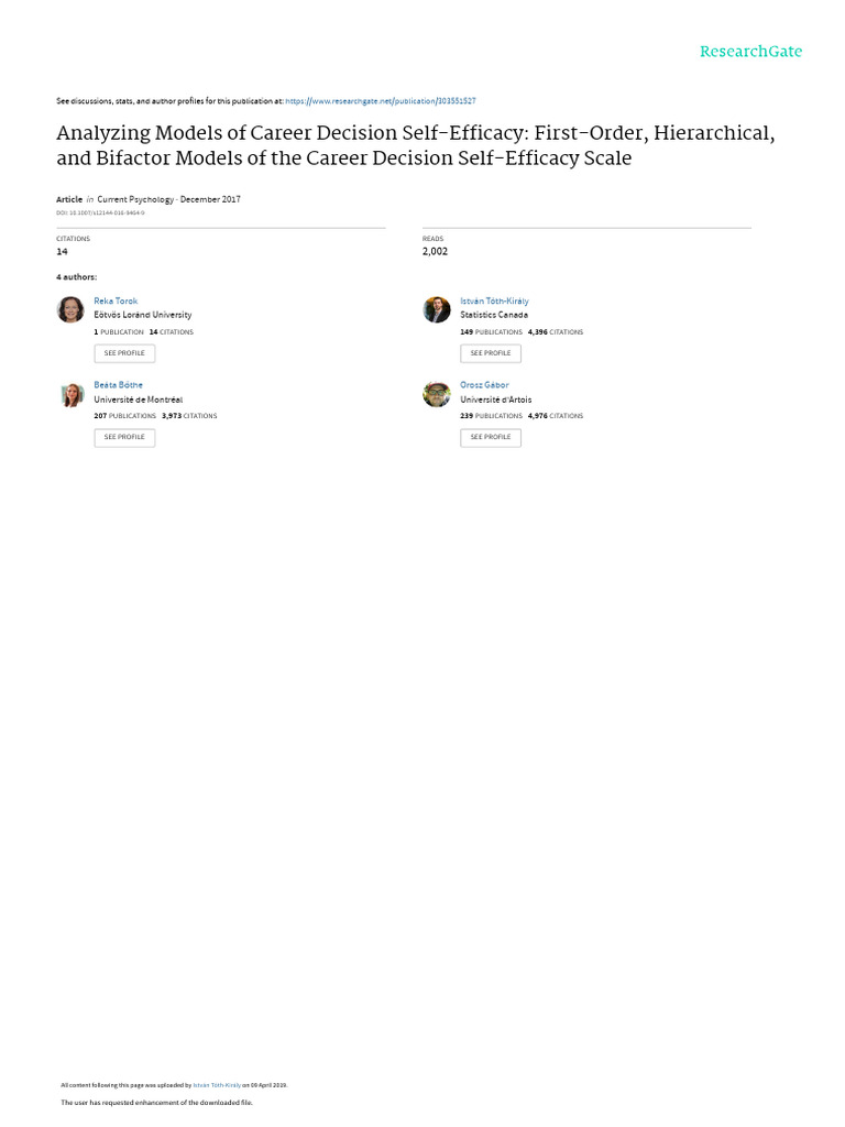 Career Decision Self-Efficacy Models Analysis | PDF | Factor Analysis ...