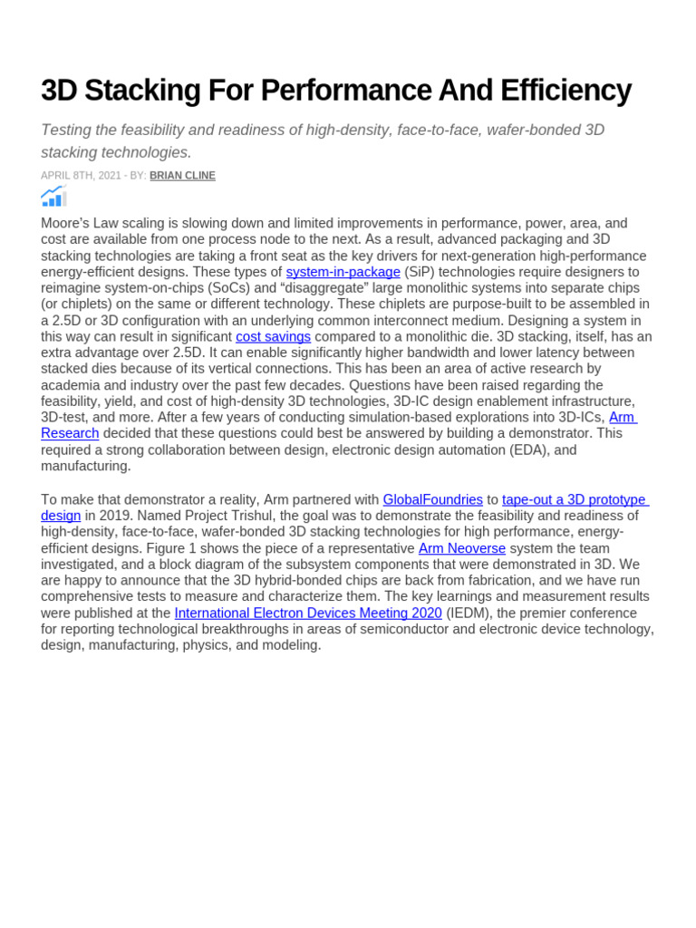 3D Stacking For Performance and Efficiency | PDF | Logic Gate | Electronics
