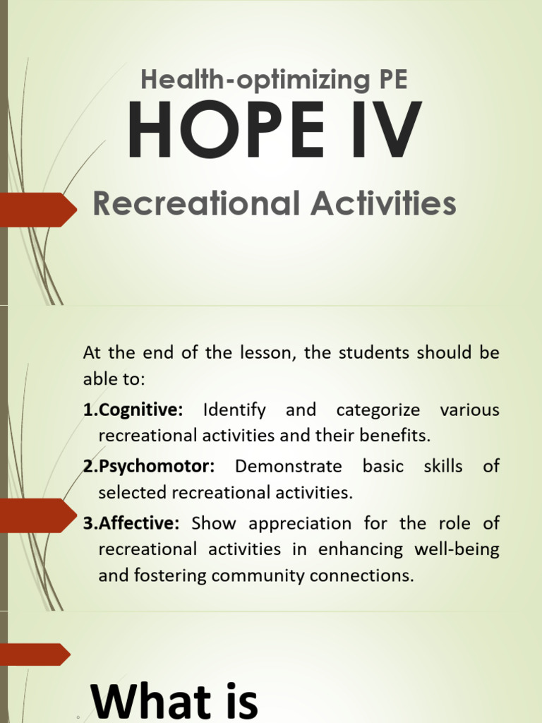 Benefits of Recreational Activities | PDF | Recreation | Behavioural ...