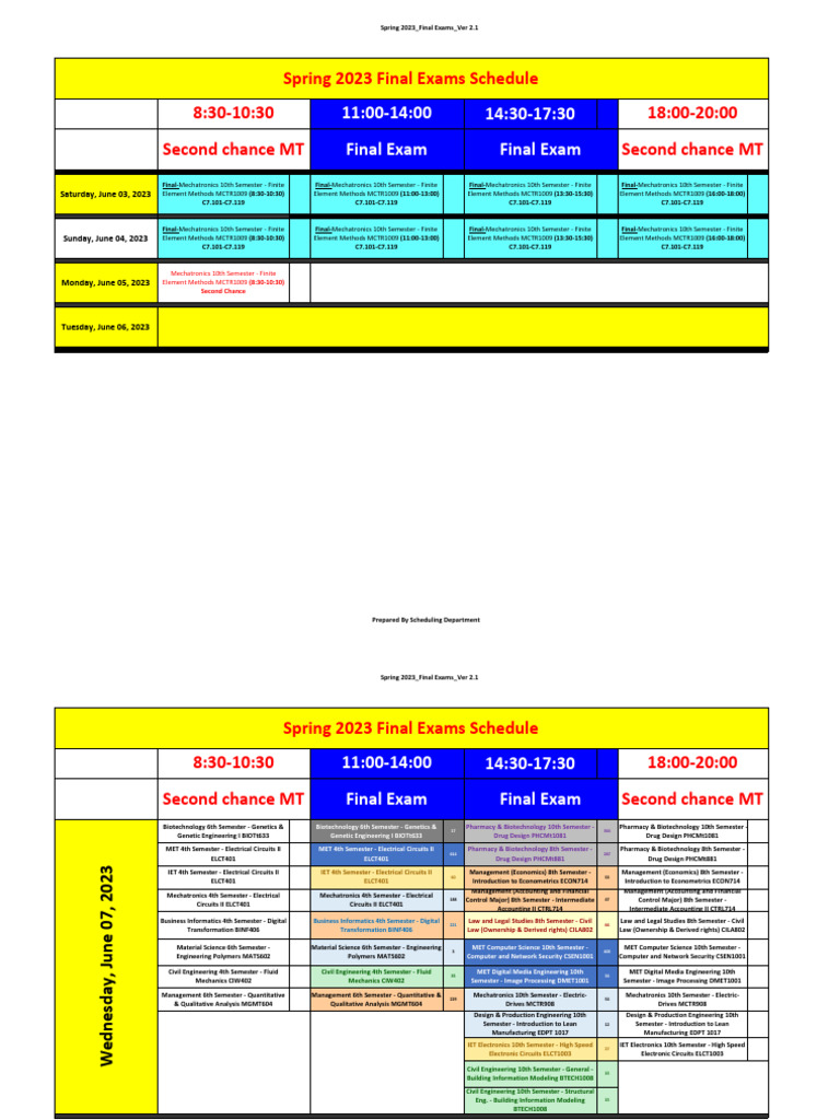 Spring 2023 Final Exam Schedule | PDF | Engineering | Electrical ...