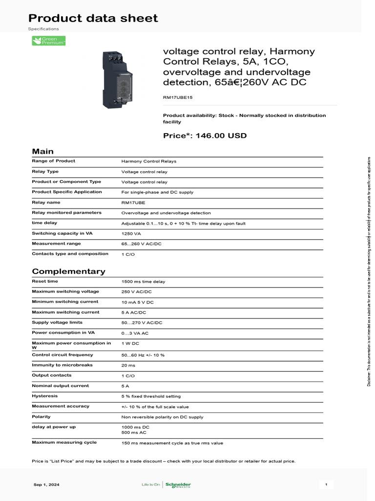 RM17UBE Voltage Control Relay Specs | PDF | Relay | Alternating Current