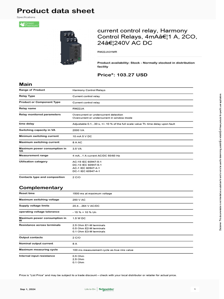 Harmony Current Control Relay RM22JA | PDF | Relay | Alternating Current