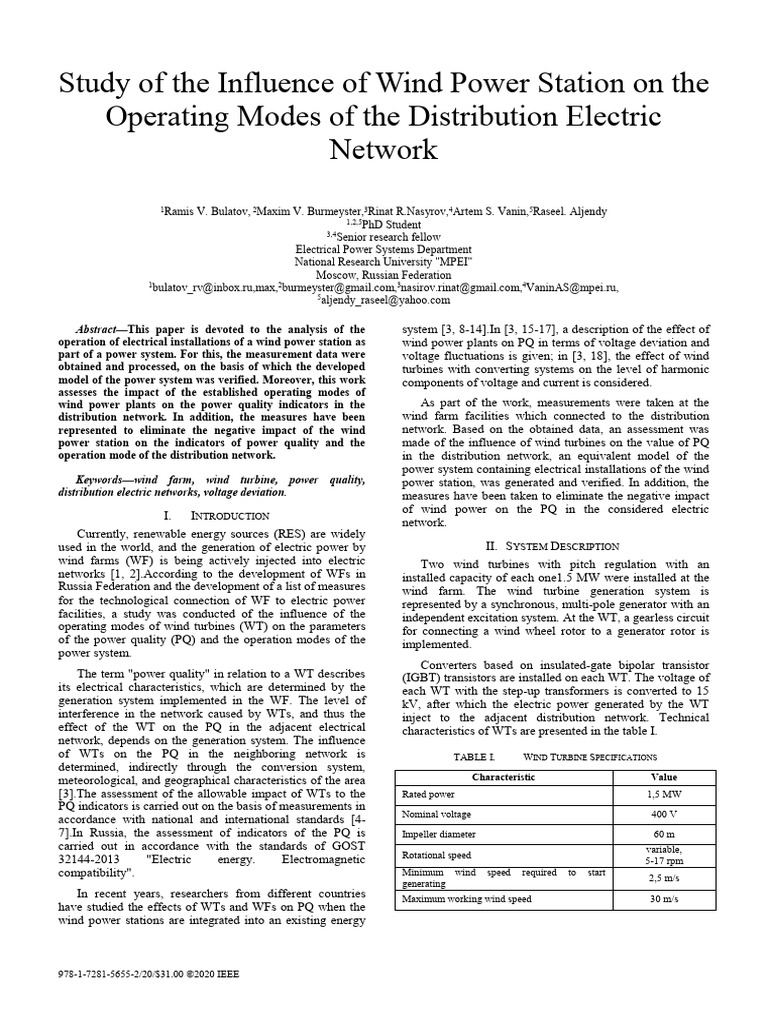 Wind Power Impact on Electric Networks | PDF | Electric Power ...