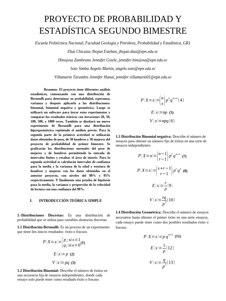 Proyecto de Probabilidad. 2 Bimestre | PDF | Teoría de probabilidad ...