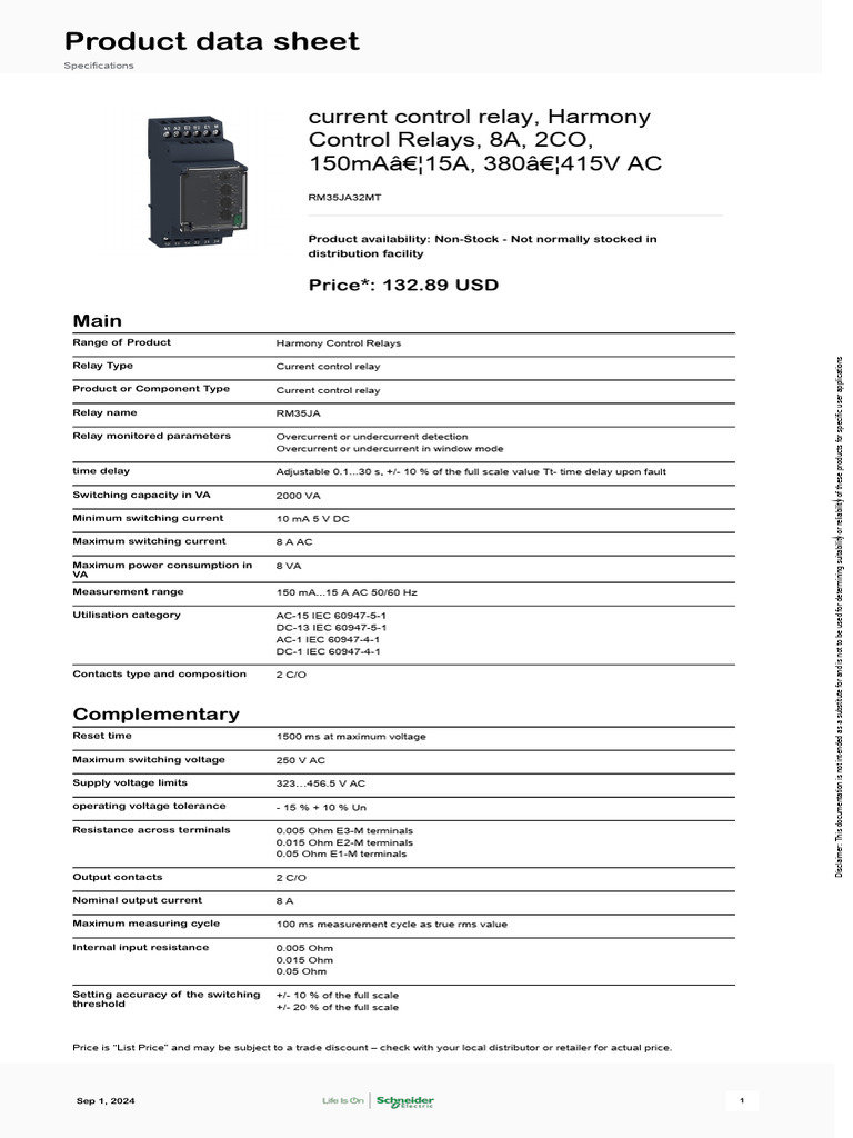 Harmony Current Control Relay RM35JA32MT | PDF | Relay | Alternating ...