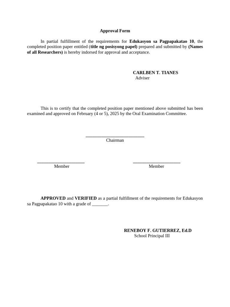 Position Paper Approval Form | PDF