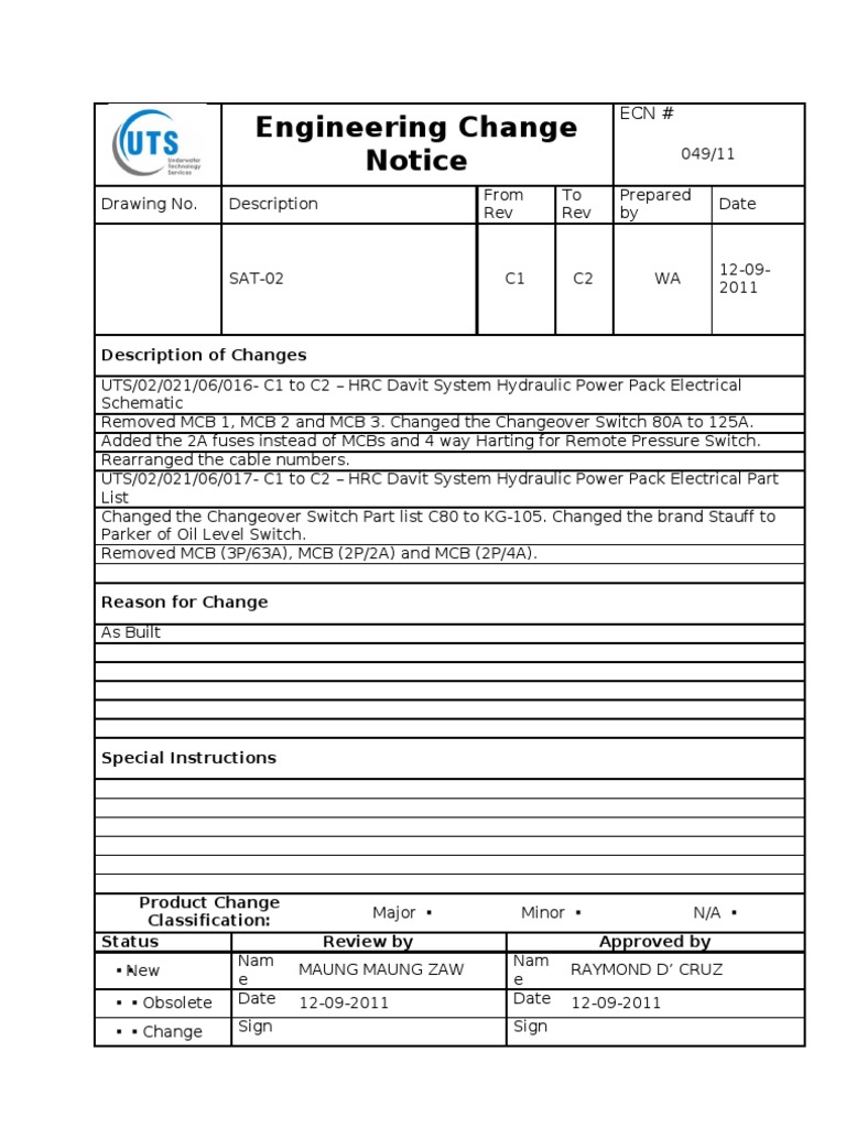 Engineering Change Notice for HRC Davit System | PDF