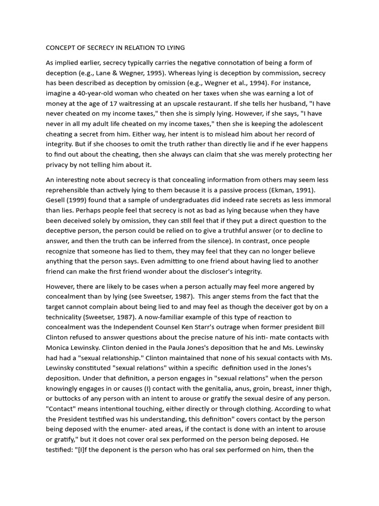 Secrecy vs. Lying: Moral Implications | PDF