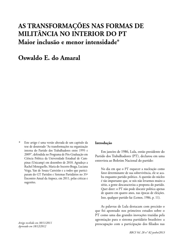 Transformações na Militância do PT | PDF | Partidos políticos | Brasil