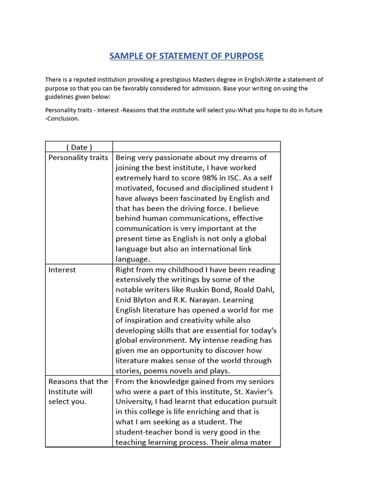 Statement of Purpose for English Master's | PDF | Cognition | Liberal ...