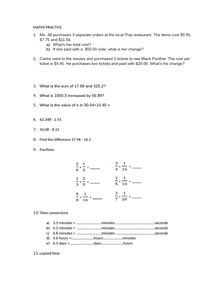 Maths Practice Exercises | PDF