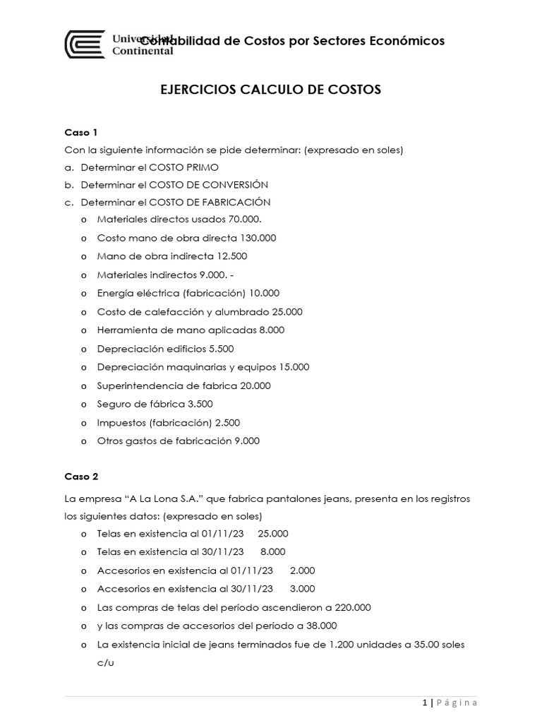 Ejercicios de Cálculo de Costos | PDF | Contabilidad de costos ...