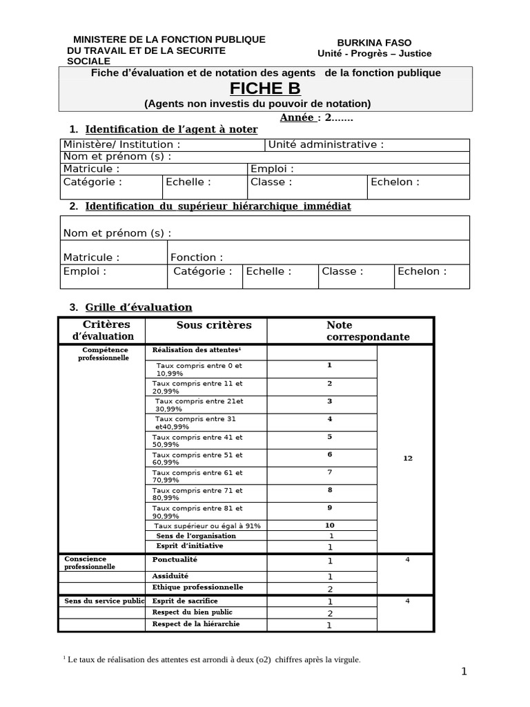 Fiche de Notation des Agents Publics 2025 | PDF