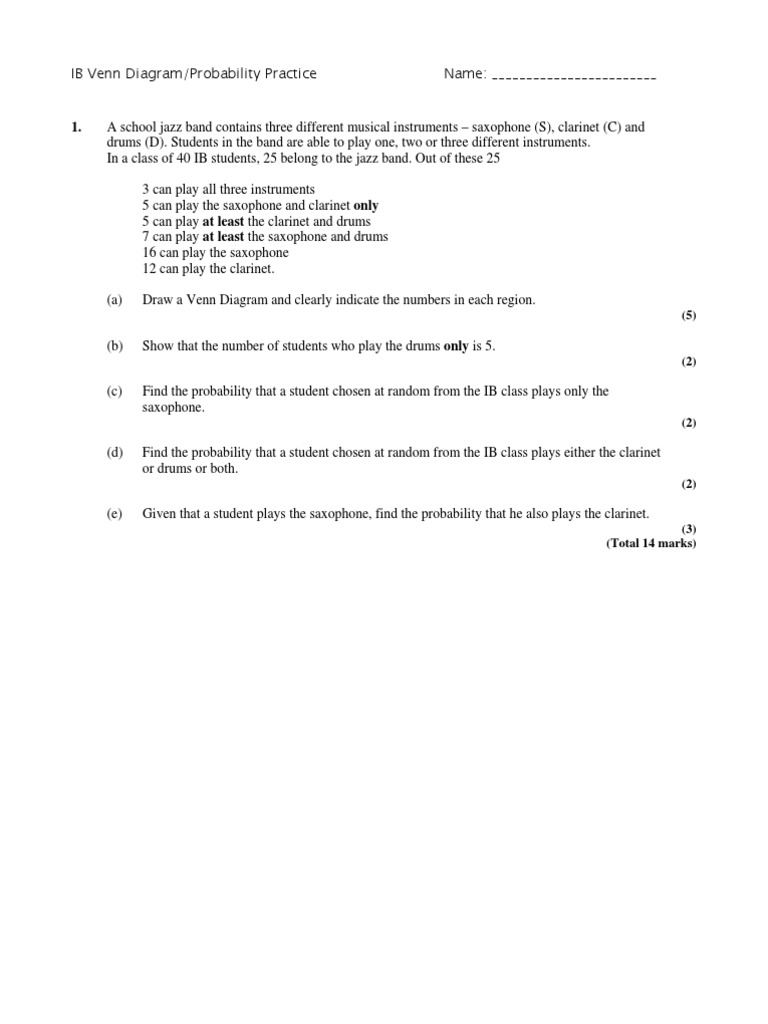 Venn Diagram Probability Practice Worksheet | PDF | Teaching Methods ...