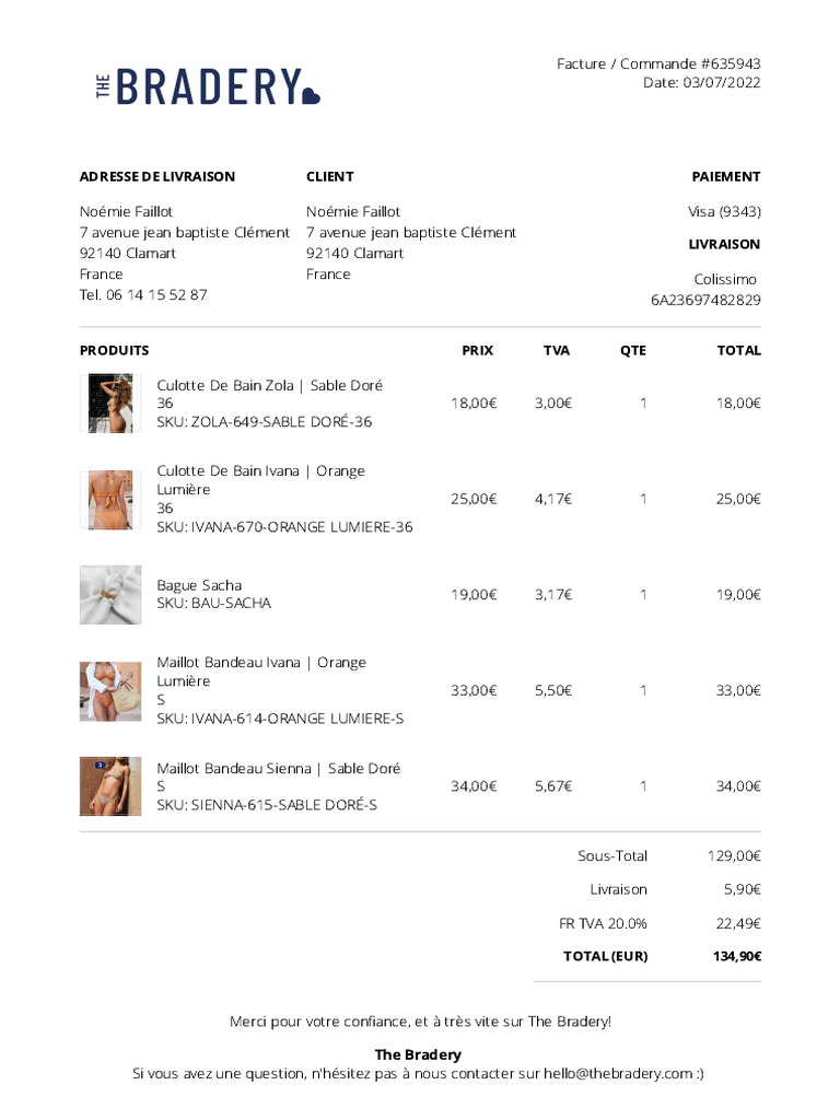 Facture Commande #635943 - The Bradery | PDF
