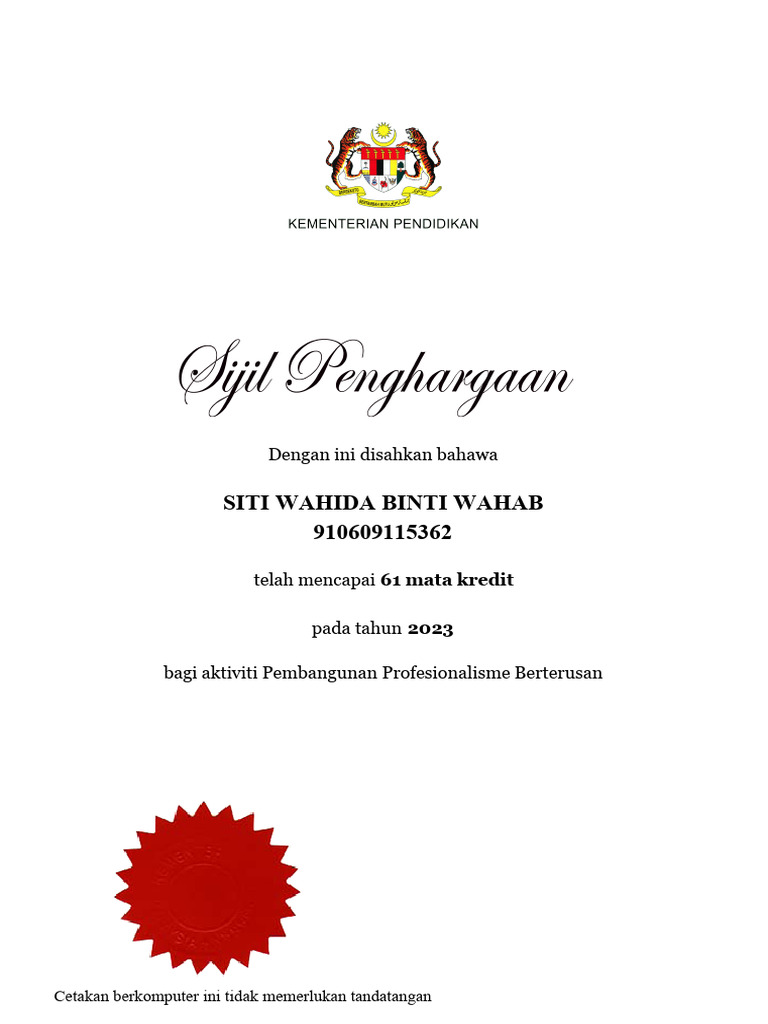 Sijil 9106091153622023 | PDF