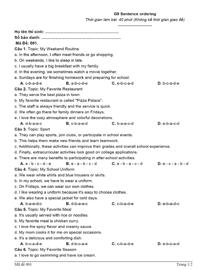 Sentence Ordering Practice 1 | PDF