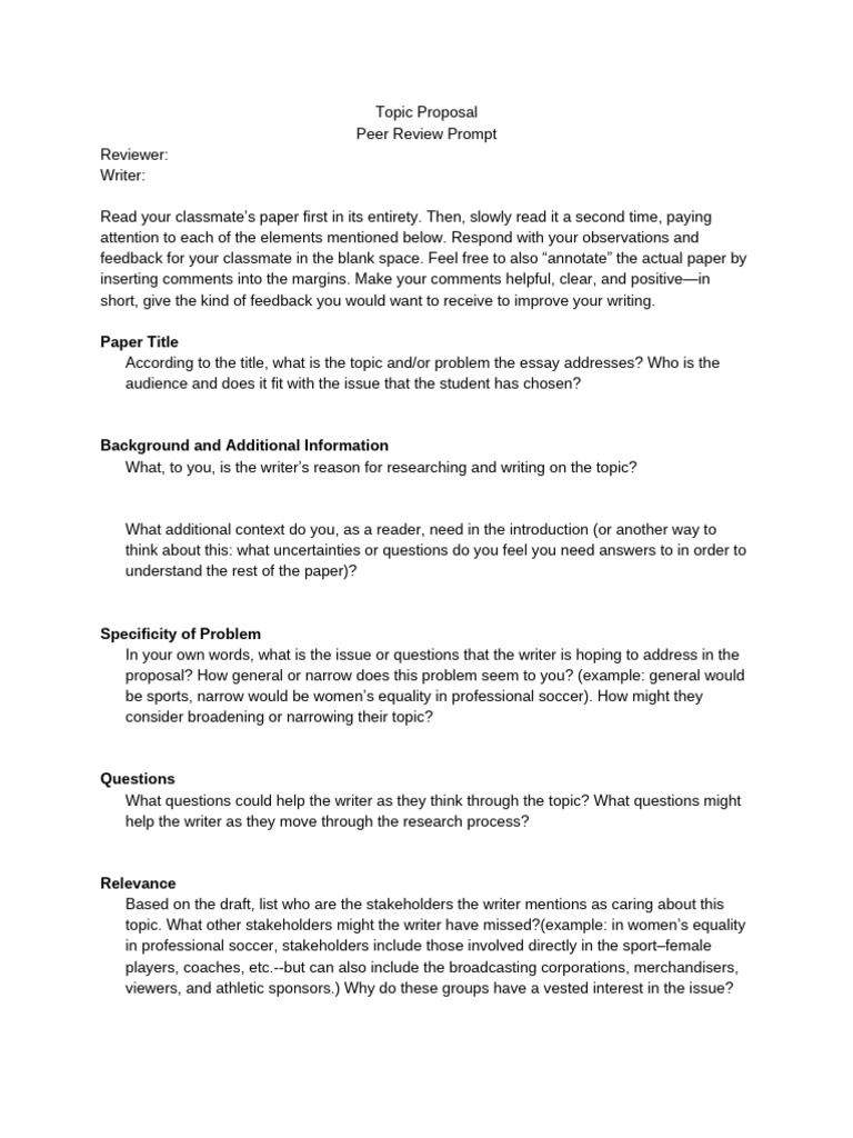 Topic Proposal Peer Review | PDF | Peer Review | Communication