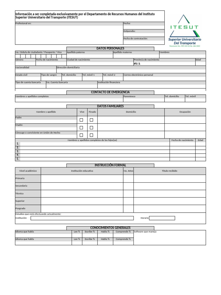ITESUT RRHH F001 Datos Personales | PDF