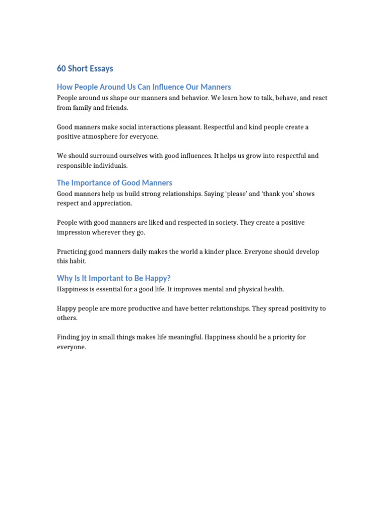 Influence of Manners & Happiness | PDF