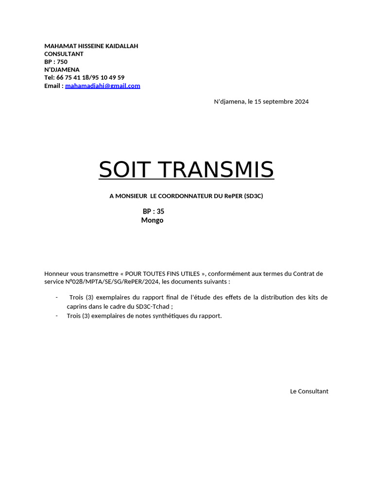 Modèle de Soit Transmis Administratif | PDF