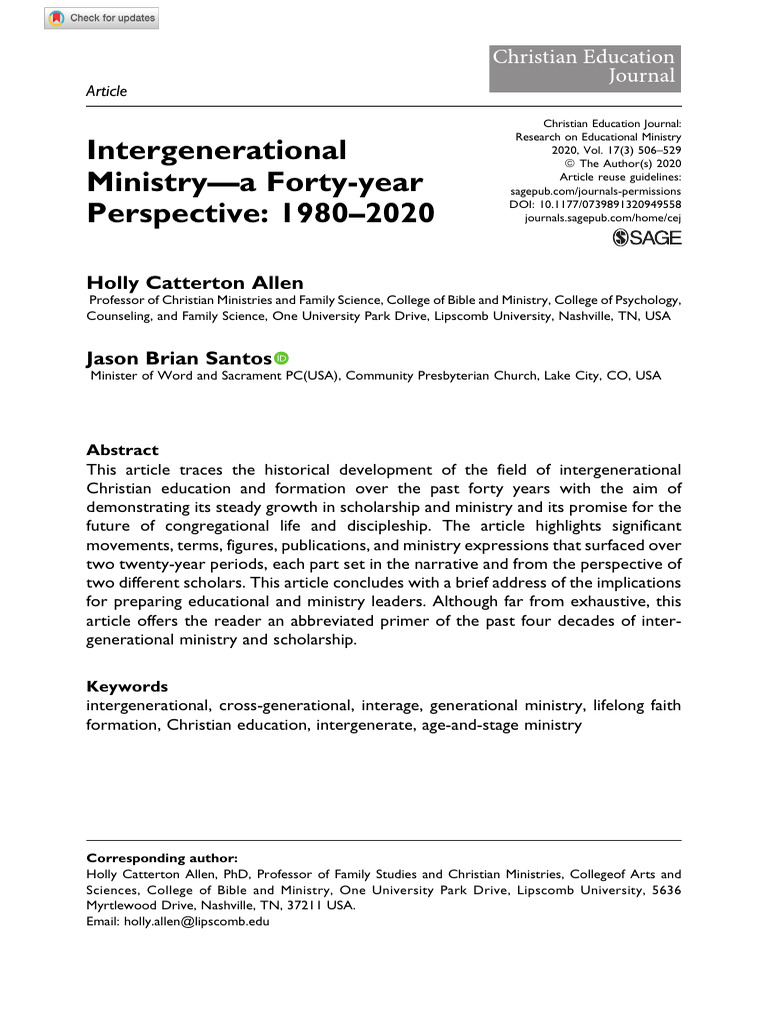 Article 3 Intergenerational Ministry A Forty Year Perspective 1980 ...