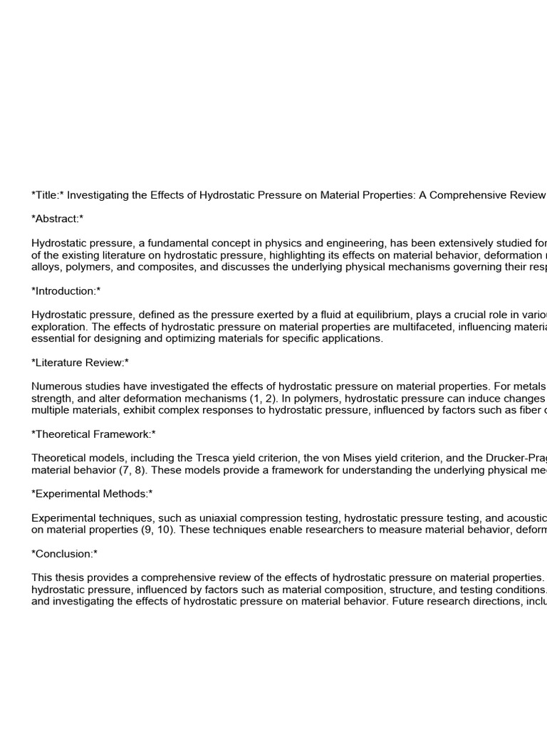 Hydrostatic Pressure Effects on Materials | PDF