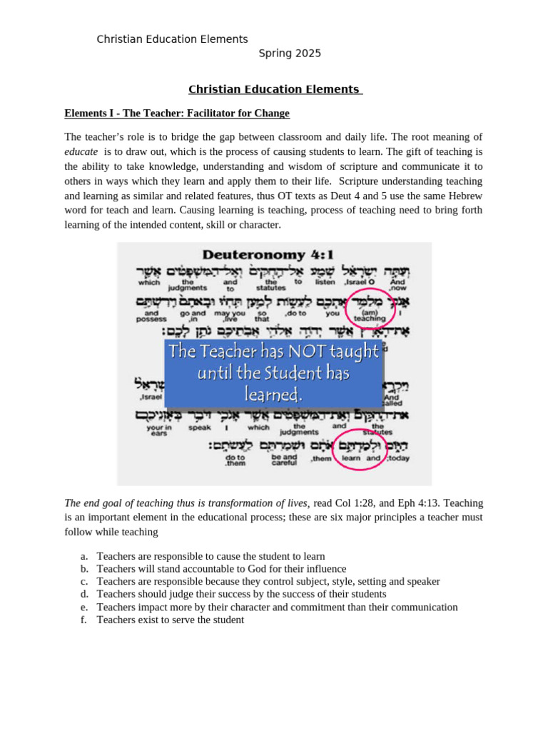 Christian Education Elements | PDF | Learning | Behavioural Sciences