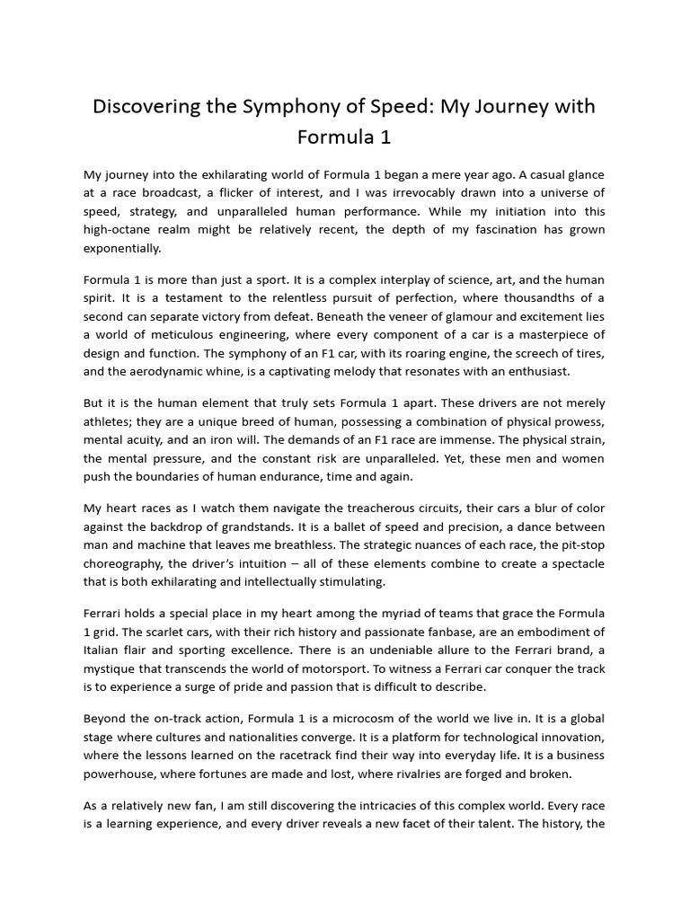 Discovering The Symphony of Speed - My Journey With Formula 1 | PDF ...