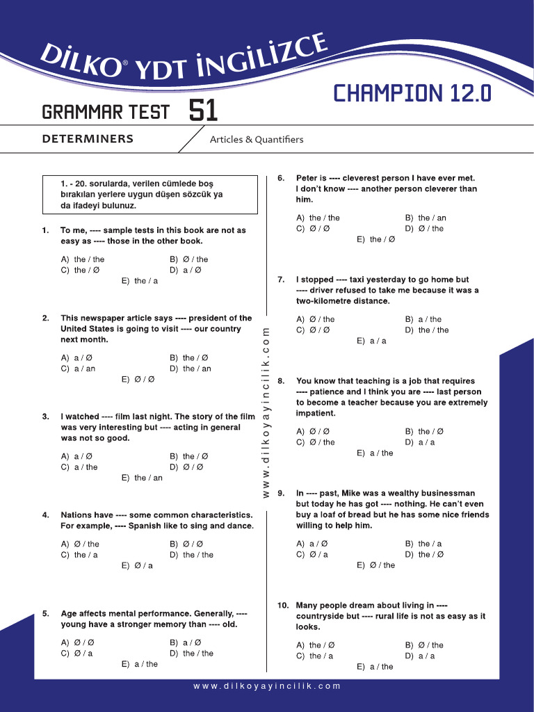 English Grammar Test: Determiners | PDF