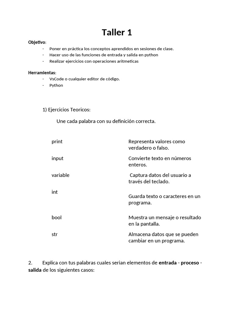 Taller de Python: Ejercicios Prácticos | PDF | Python (lenguaje de ...