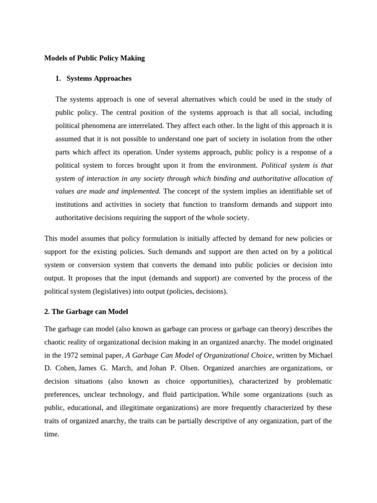MODELS OF PUBLIC POLICY | PDF | Cognition | Behavioural Sciences