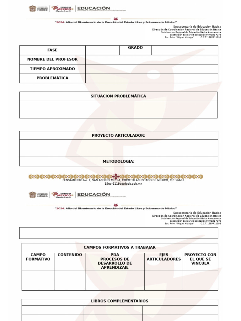 Formato de Planeacion 24-25 | PDF | Educación primaria | Aprendizaje