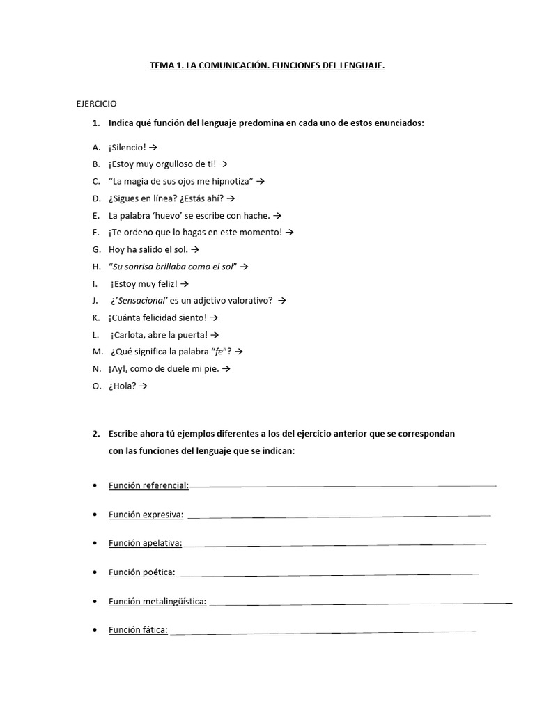 Ejercicios Funciones Del Lenguaje 3 Eso | PDF