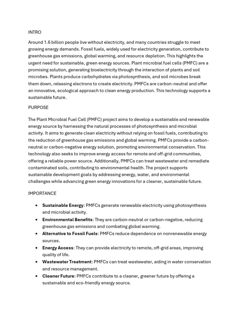 Plant Microbial Fuel Cells: A Green Energy Solution | PDF | Energy ...