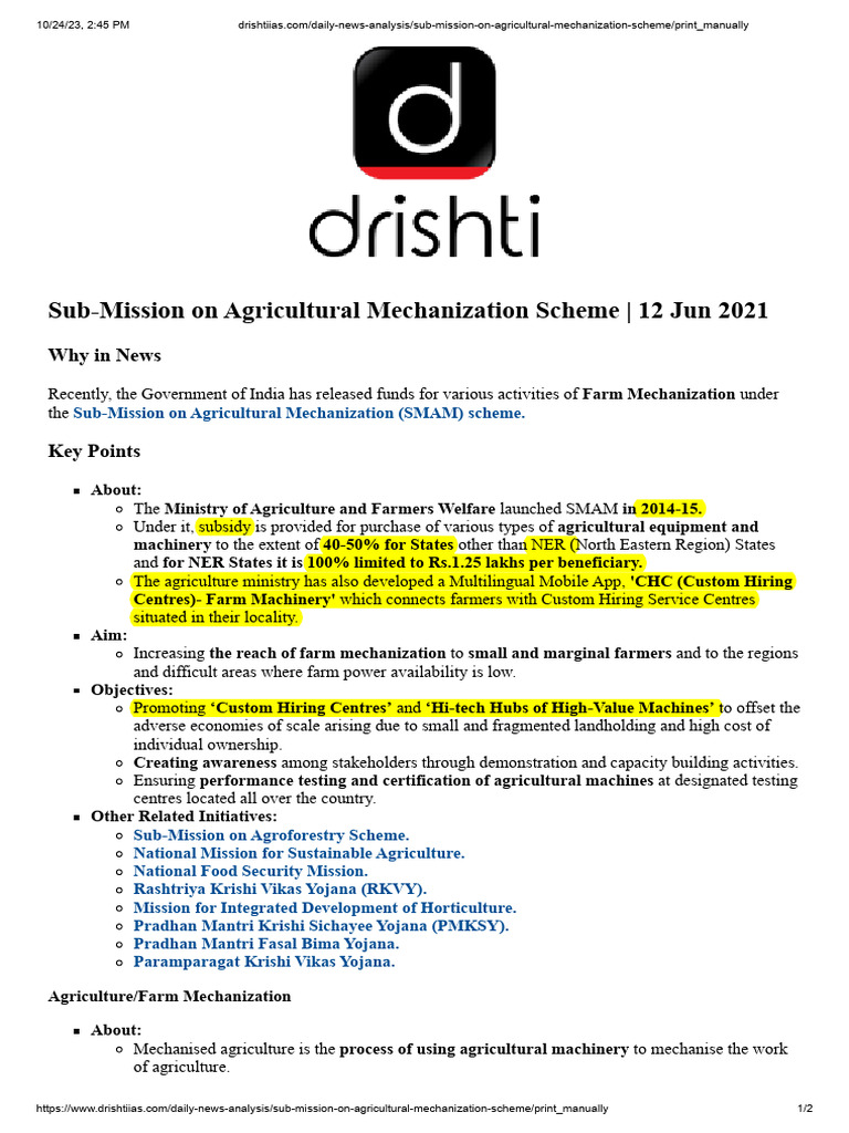 Sub-Mission On Agricultural Mechanization Scheme | PDF | Agriculture ...