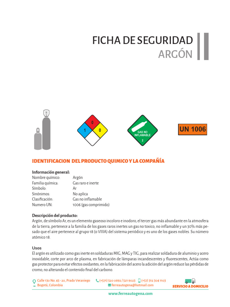 Ficha de Seguridad del Gas Argón | PDF | Argón | Gases