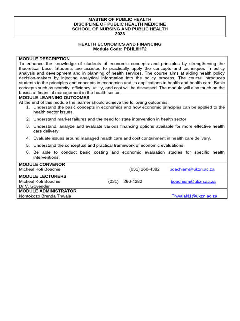 Health Economics and Financing Module | PDF | Economics | Health Economics