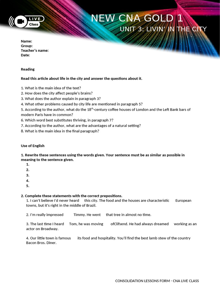 CNA Gold 1: Unit 3 Overview | PDF