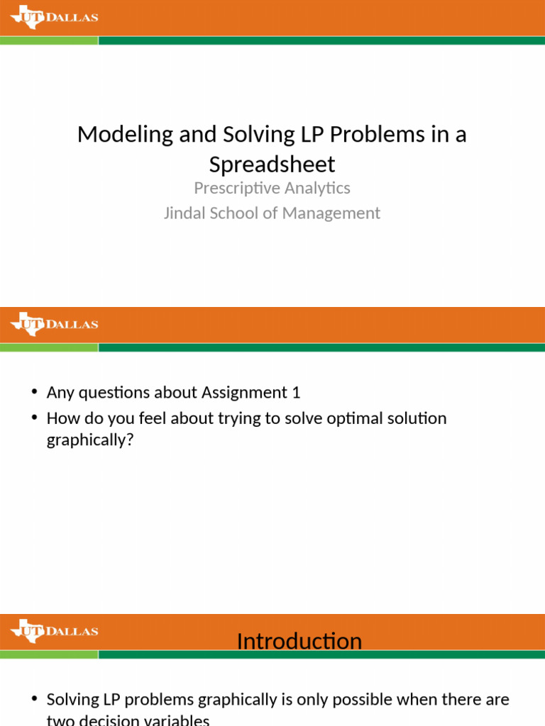 Lecture 2 Modeling and Solving LP Problems in A Spreadsheet | PDF ...