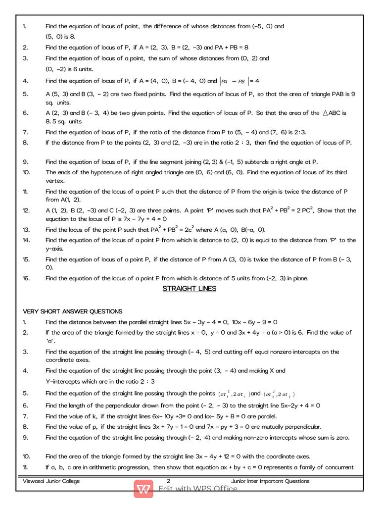 Junior Inter Important Questions on Locus | PDF