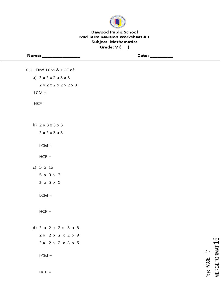 Grade V Mathematics Revision Worksheets | PDF | Triangle | Euclid